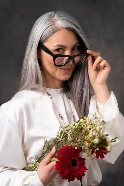 image d'une femme d'âge moyen avant les 60 ans portant un lob classique