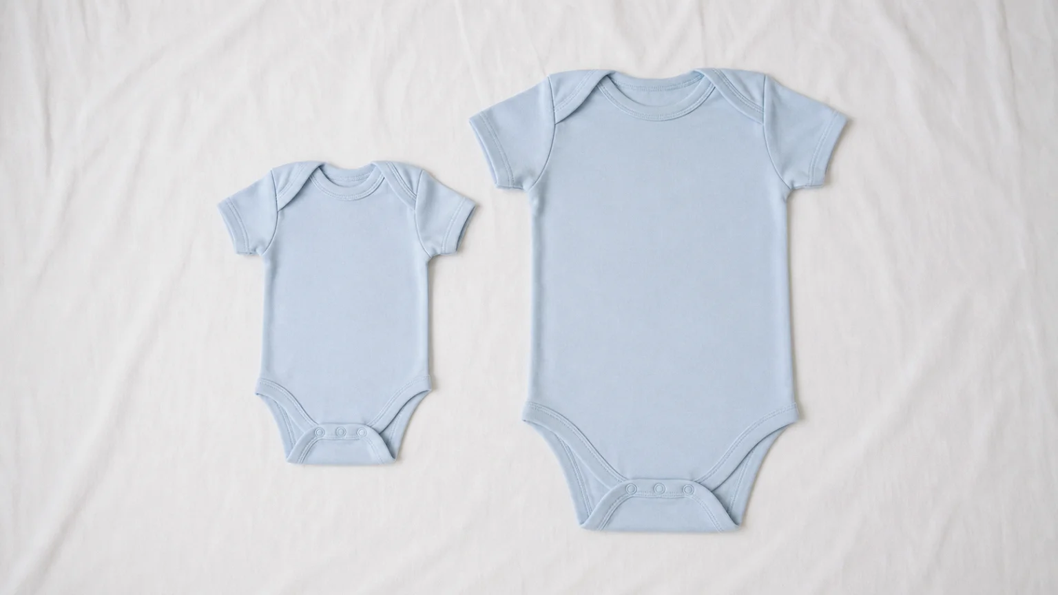 Deux bodies de bébé garçon de tailles différentes posés côte à côte